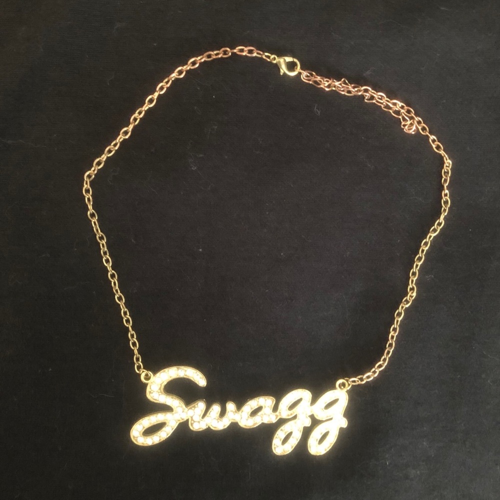 “Swagg” gold tone and rhinestone necklace 20” - Picture 3 of 4